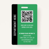 Modern Black Green Employee Identification Card バッジ (裏面)