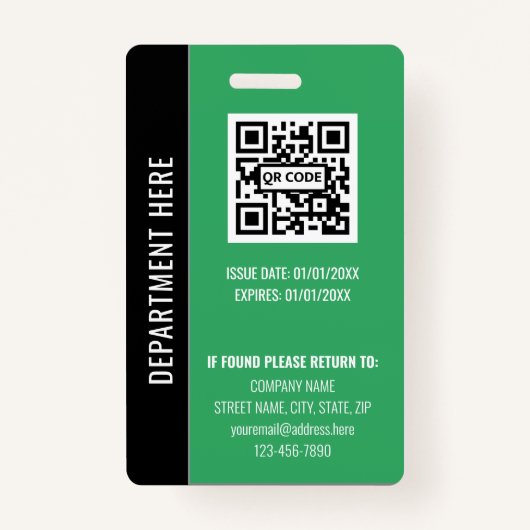 Modern Black Green Employee Identification Card バッジ (裏面)