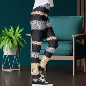 Modern Black Grey Beige Knit Stripe Pattern Yoga レギンス