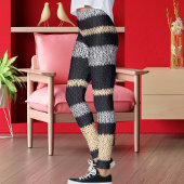 Modern Black Grey Beige Knit Stripe Pattern Yoga レギンス