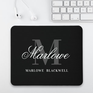 Modern Black Grey Monogram Script マウスパッド