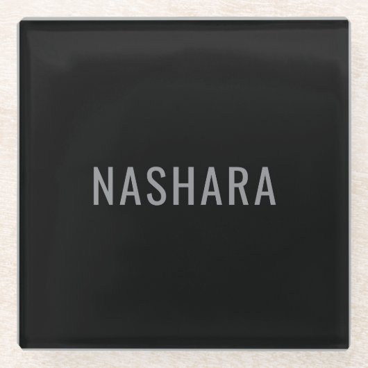 Modern Black Grey Personalized Name Glass Design ガラスコースター (正面)