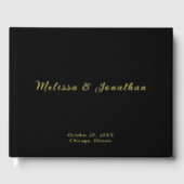 Modern Black Guest Book Photo Gold Foil Guestbook ゲストブック (正面)