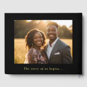 Modern Black Guest Book Photo Gold Foil Guestbook ゲストブック (裏面)