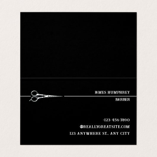Modern Black Hair Stylist Barbershop Folded 名刺 (内部フラット)