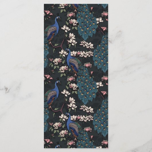 Modern Black Hand-Drawn Peacock Wedding Menu メニュー (裏面)