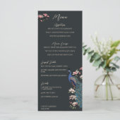 Modern Black Hand-Drawn Peacock Wedding Menu メニュー (スタンド正面)