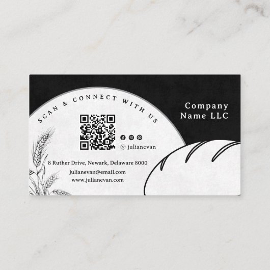 Modern Black Hand Sketch Sourdough Homemade Bread 名刺 (裏面)