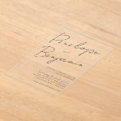 Modern Black Handwriting Wedding All in One Clear アクリル招待状 (レイダウン)