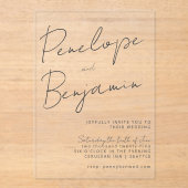 Modern Black Handwriting Wedding All in One Clear アクリル招待状 (正面)