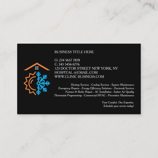 Modern Black Heating Cooling Experts HVAC 名刺 (裏面)