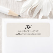 Modern Black Ivory Elegant Monogram Return Address ラベル (インサイチュ)