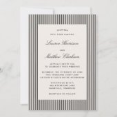 Modern Black & Ivory Striped Wedding Invitation 招待状 (正面)