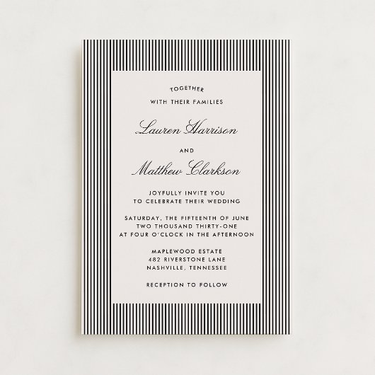 Modern Black & Ivory Striped Wedding Invitation 招待状
