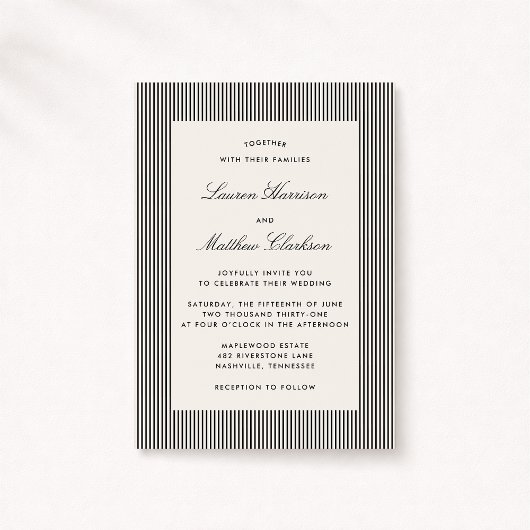 Modern Black & Ivory Striped Wedding Invitation 招待状