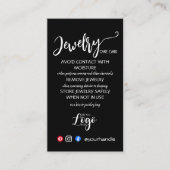 Modern Black Jewelry Care Card – Add Your Logo 名刺 (正面)
