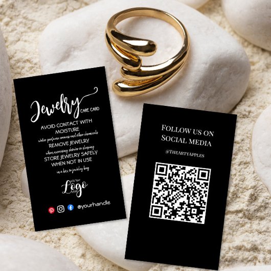 Modern Black Jewelry Care Card – Add Your Logo 名刺