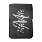 Modern Black leather Typography & Name Monogram バスマット (正面縦)