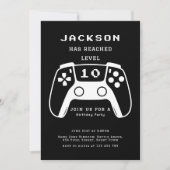 Modern Black Level Up Gamer Kids Birthday Party 招待状 (正面)