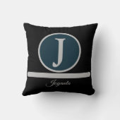 Modern Black Light greay Monogram Elegant クッション (裏面)