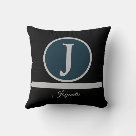 Modern Black Light greay Monogram Elegant クッション (裏面)
