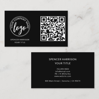 Modern Black Logo QR Code Template 名刺