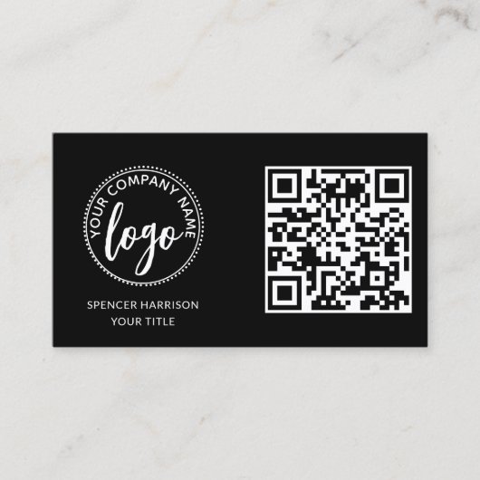Modern Black Logo QR Code Template 名刺 (正面)