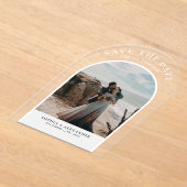 Modern black marble arch frame photo minimalist アクリル招待状 (レイダウン)