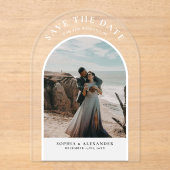 Modern black marble arch frame photo minimalist アクリル招待状 (正面)