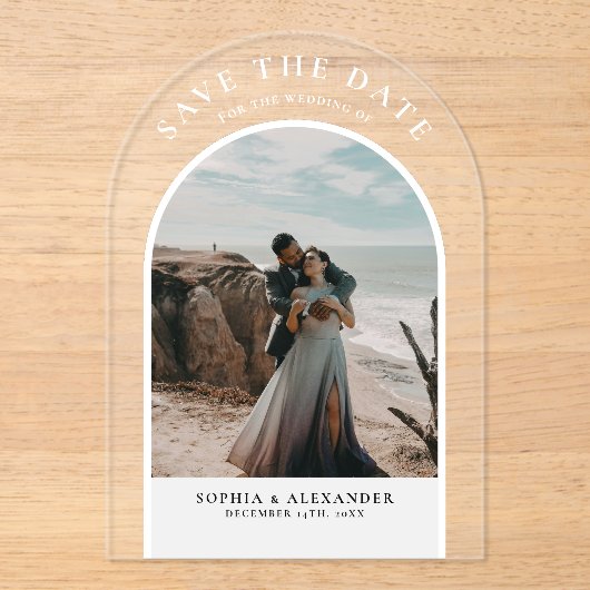 Modern black marble arch frame photo minimalist アクリル招待状 (正面)