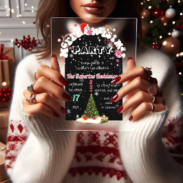 Modern Black Merry Christmas Graffiti Party  アクリル招待状