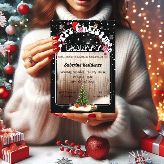 Modern Black Merry Christmas Graffiti Party  アクリル招待状