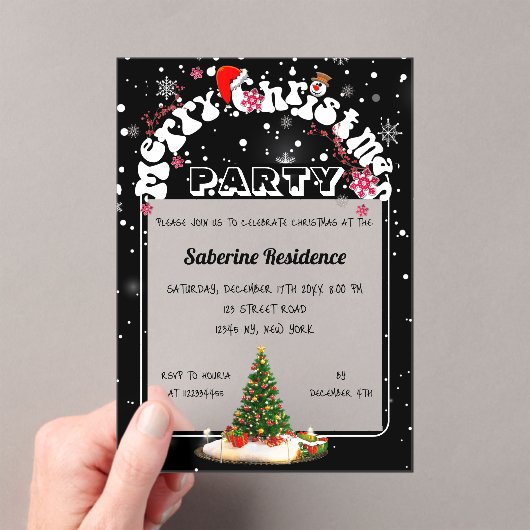 Modern Black Merry Christmas Graffiti Party  アクリル招待状 (インサイチュ (ポータブル))