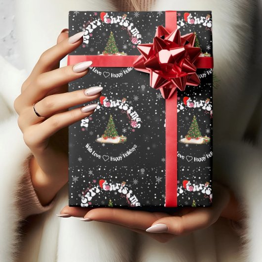 Modern Black Merry Christmas Round Graffiti ラッピングペーパー