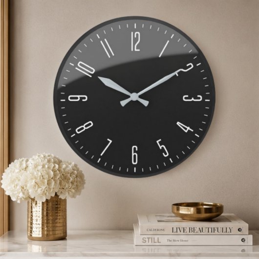 Modern Black Minimalist Custom Contemporary Office ラージ壁時計