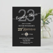 Modern Black Minimalist Men 23rd Birthday Party 招待状 (スタンド正面)