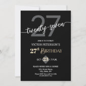 Modern Black Minimalist Men 27th Birthday Party 招待状 (正面)