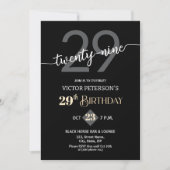 Modern Black Minimalist Men 29th Birthday Party 招待状 (正面)