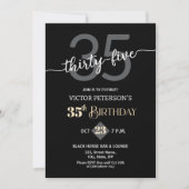 Modern Black Minimalist Men 35th Birthday Party 招待状 (正面)