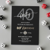 Modern Black Minimalist Men 40th Birthday Party 招待状