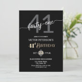 Modern Black Minimalist Men 41st Birthday Party 招待状 (スタンド正面)