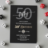 Modern Black Minimalist Men 50th Birthday Party 招待状