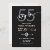 Modern Black Minimalist Men 55th Birthday Party 招待状 (正面)