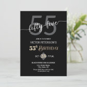 Modern Black Minimalist Men 55th Birthday Party 招待状 (スタンド正面)