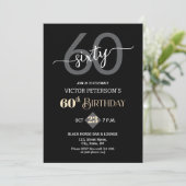 Modern Black Minimalist Men 60th Birthday Party 招待状 (スタンド正面)