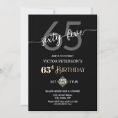 Modern Black Minimalist Men 65th Birthday Party 招待状 (正面)