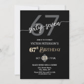 Modern Black Minimalist Men 67th Birthday Party 招待状 (正面)