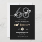 Modern Black Minimalist Men 68th Birthday Party 招待状 (正面)
