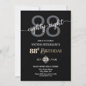 Modern Black Minimalist Men 88th Birthday Party 招待状 (正面)