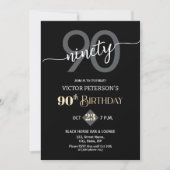 Modern Black Minimalist Men 90th Birthday Party 招待状 (正面)